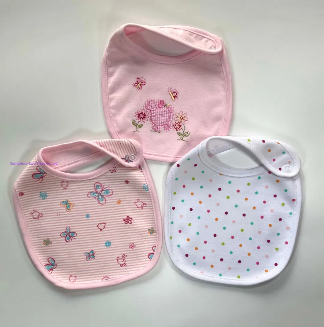 6 in 1 Polyster/Cotton Double Side Interlock Burp Cloth Baby Bib for Boy and Girl